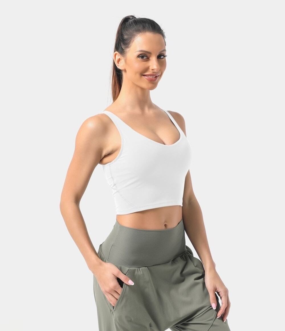 Halara Cloudful Padded V Neck Cropped Yoga Tank Top in White Size Medium